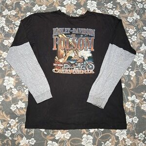 LONG / SHORT SLEEVE 1 PIECE LAYERED CREWNECK SHIRT FOLSOM, CA. HARLEY DAVIDSON